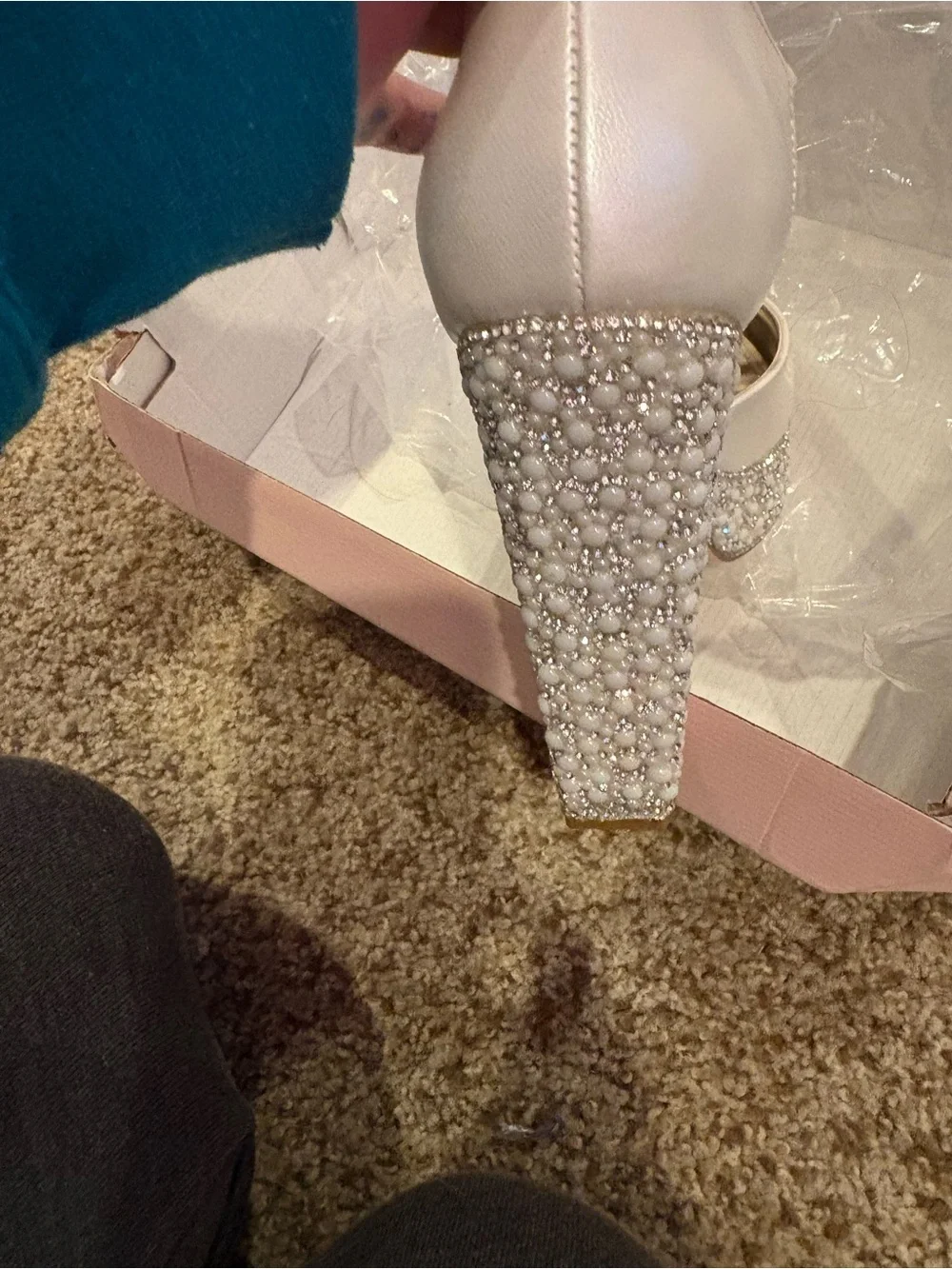 Ivory Pearl-Embellished Platform Mary Jane Pumps